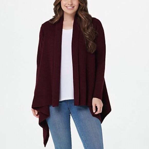 Joan Rivers Plush Ribbed Waterfall Front Cardigan - Picture 1 of 6